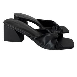 Open Edit Black Cora Sandals Heels Women 9 Chunky Shoes Square Toe Slipon Preppy